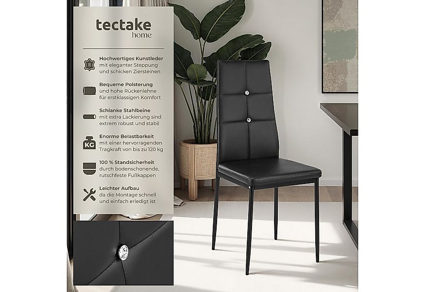 tectake Esszimmerstuhl Küchenstühle, Kunstleder mit Glitzersteinen (Set, 6 günstig online kaufen