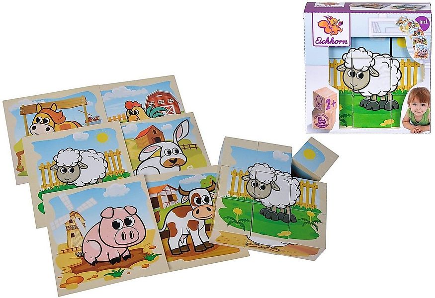 Eichhorn Puzzle 9 Teile Kinder Würfel Puzzle Holz Bauernhof 100005203, 9 Pu günstig online kaufen