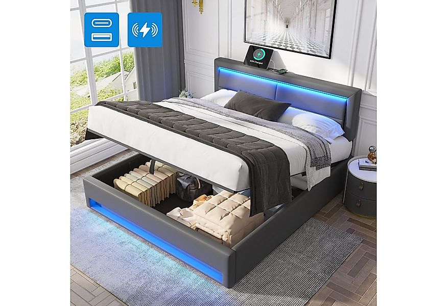 HAUSS SPOLE Polsterbett 160x200cm, mit USB-Anschluss, LED-Beleuchtung und S günstig online kaufen