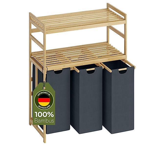 Bellamio Wäschekorb Newa aus Bambus (3 Fächer mit 2 Ablagen, Dunkelgrau), a günstig online kaufen