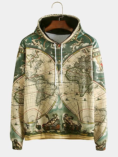 Herren Coole Weltkarte Adventure Mix Print Langarm Kapuzenpullover günstig online kaufen