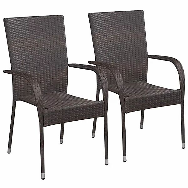 Stapelbare Gartenstühle 2 Stk. Poly Rattan Braun günstig online kaufen