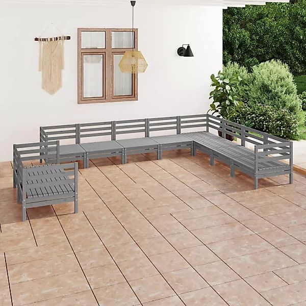 10-tlg. Garten-lounge-set Massivholz Kiefer Grau günstig online kaufen