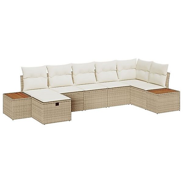vidaXL Loungesofa 7-teiliges Garten Sofa Set mit Kissen Beige Poly Rattan, günstig online kaufen