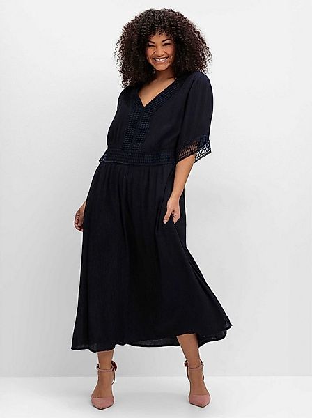 Sheego Etuikleid Maxikleid 3/4-Arm mit Häkelspitze und weitem Rock günstig online kaufen