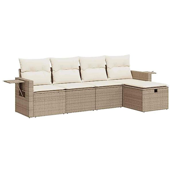 vidaXL 5-Tlg Garten-Sofagarnitur mit Kissen Beige Poly Rattan 3325464 günstig online kaufen