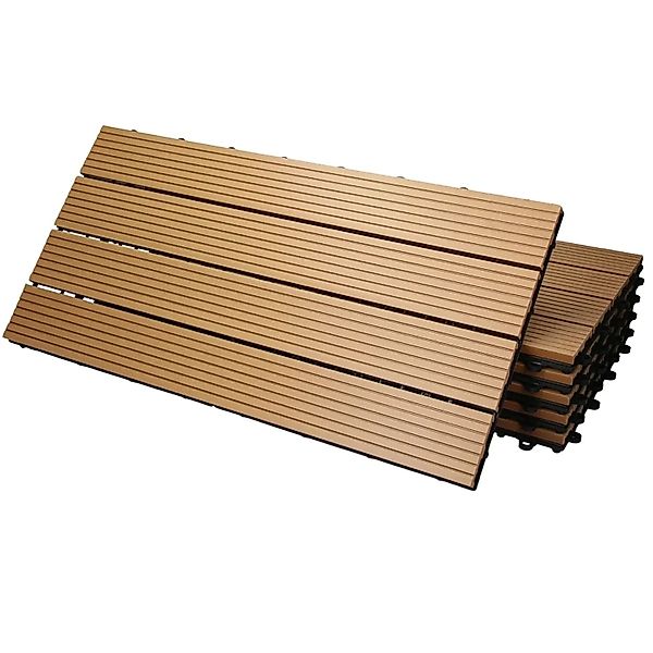 ECD Germany WPC Terrassenfliesen 60x30 cm 6Er Spar Set Teak in Holzoptik günstig online kaufen