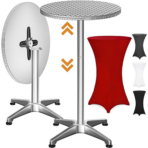 Stehtisch Silber 115x60cm + Husse Rot Ø60cm günstig online kaufen