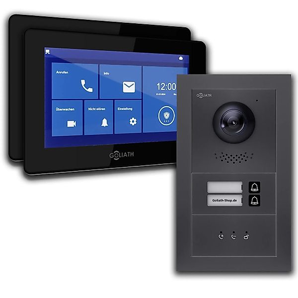 Goliath Basic Line 2-Familienhaus Video Türsprechanlage Monitor Schwarz - A günstig online kaufen