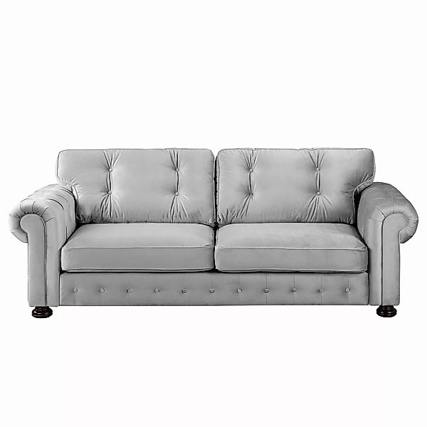 home24 Velvet Studio Sofa Marau 3-Sitzer Hellgrau Samt 250x93x100 cm günstig online kaufen