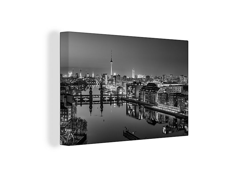 OneMillionCanvasses® Leinwandbild Berlin - Fluss - Schwarz - Weiß, Fotodruc günstig online kaufen