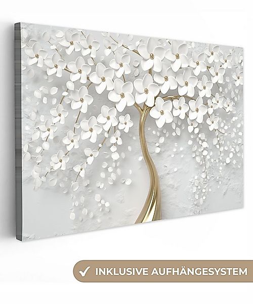 OneMillionCanvasses® Leinwandbild Baum - Weiß - Abstrakt - Blume - Gold, Fo günstig online kaufen