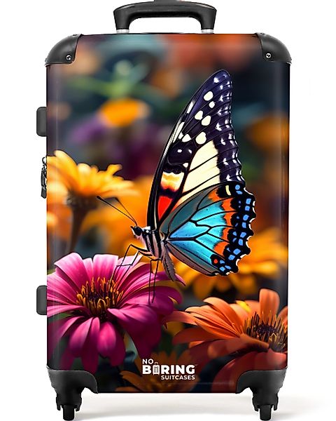 NoBoringSuitcases.com© Hartschalen-Trolley Schmetterling auf bunten Blumen günstig online kaufen