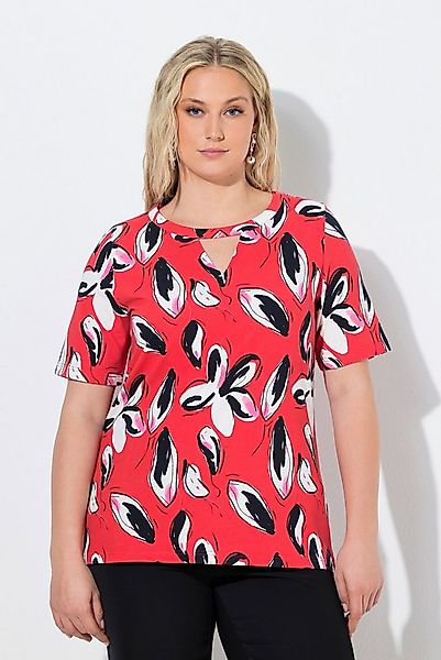 Ulla Popken T-Shirt T-Shirt Blüten Classic Keyhole Rundhals Halbarm günstig online kaufen