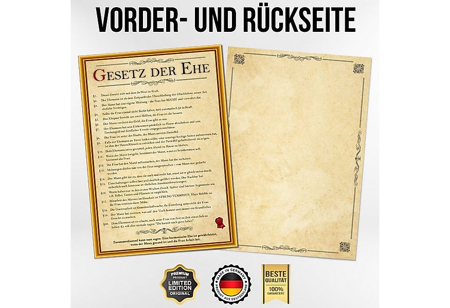 Tigerlino Poster Ehegesetz Hochzeitsgeschenk Ehepaar Hochzeitstag Geschenk günstig online kaufen