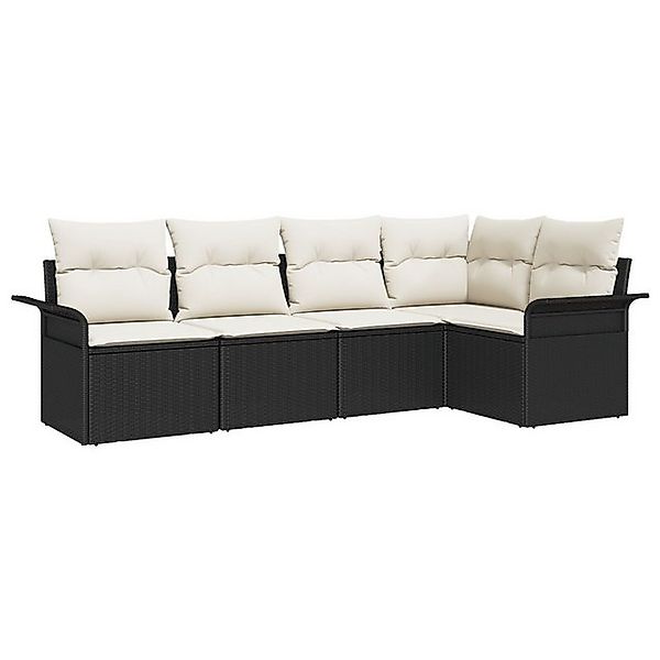 vidaXL Loungesofa 5-teiliges Garten Sofa Set mit Kissen Schwarz Poly Rattan günstig online kaufen