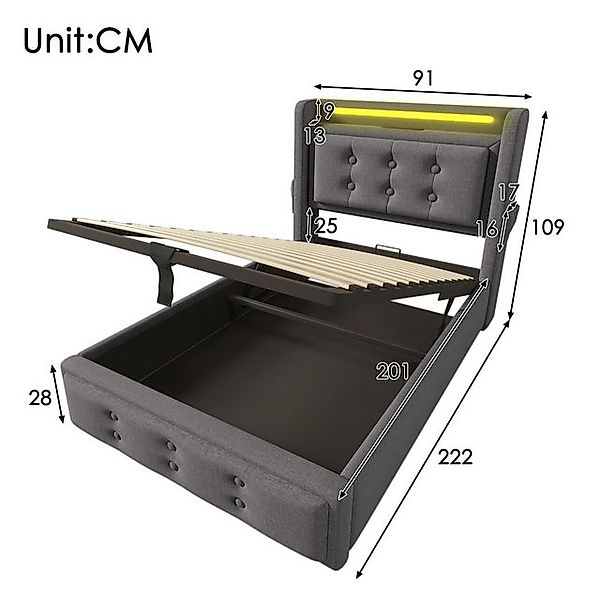 HAUSS SPOLE Polsterbett 90x200cm mit Led-Kopfteil, Ladefunktion, Hydraulisc günstig online kaufen