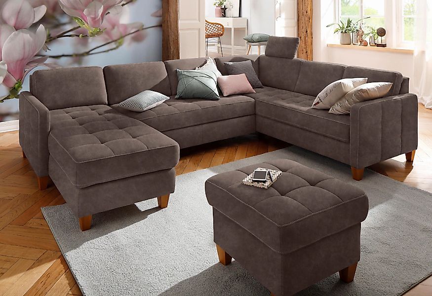 Home affaire Wohnlandschaft "Earl U-Form" wahlweise auch mit Bettfunktion o günstig online kaufen