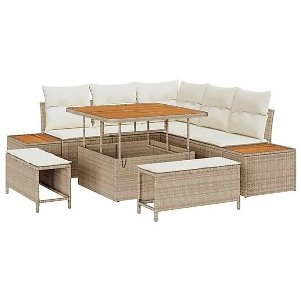 vidaXL Gartensofa-Set mit Kissen mit Speicher 8 Stk Beige Poly Rattan 33648 günstig online kaufen