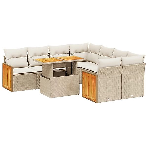 vidaXL 9-tlg Garten-Sofagarnitur mit Kissen Beige Poly Rattan Modell 232 günstig online kaufen