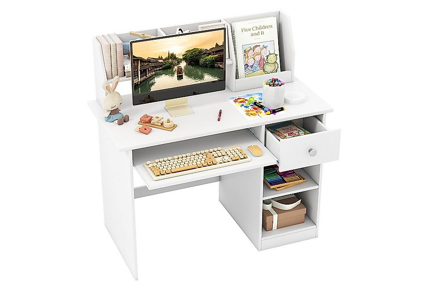 COSTWAY Kinderschreibtisch, mit Schublade, Bücherregal & Tastaturablage günstig online kaufen