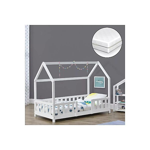 Kinderbett SORO-100 Liegefläche 70x140 cm mit Kaltschaummatratze und Rausfa günstig online kaufen