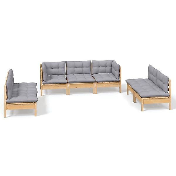 vidaXL 7-Tlg Garten-Lounge-Set mit Grauen Kissen Kiefer Massivholz 3096219 günstig online kaufen