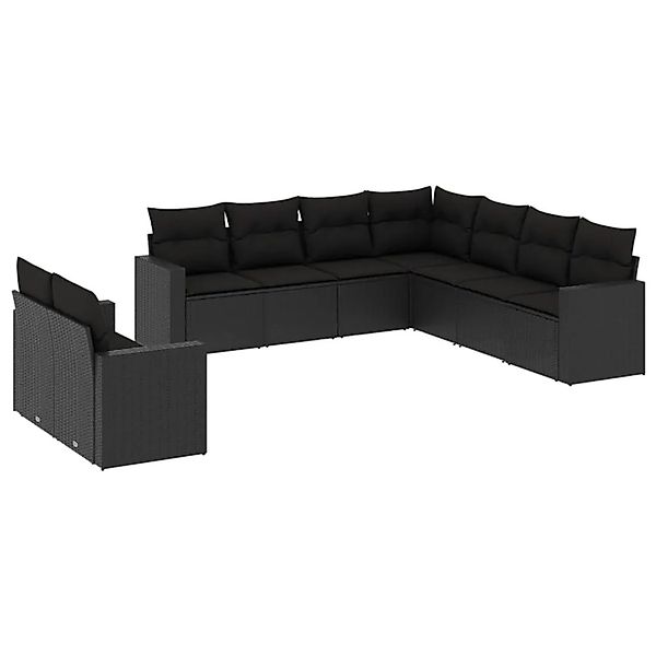 vidaXL 9-Tlg Garten-Sofagarnitur mit Kissen Schwarz Poly Rattan 3251482 günstig online kaufen