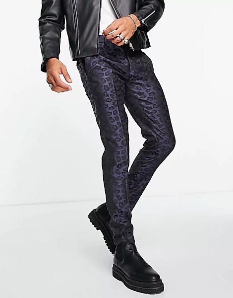 Twisted Tailor – Elegante Hose in Marineblau mit Jacquard-Leopardenmuster günstig online kaufen