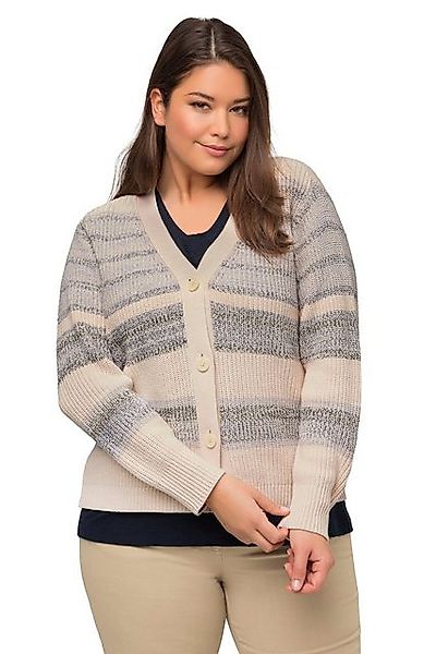 Ulla Popken Strickjacke Strickjacke Patentstrick V-Ausschnitt Biobaumwolle günstig online kaufen