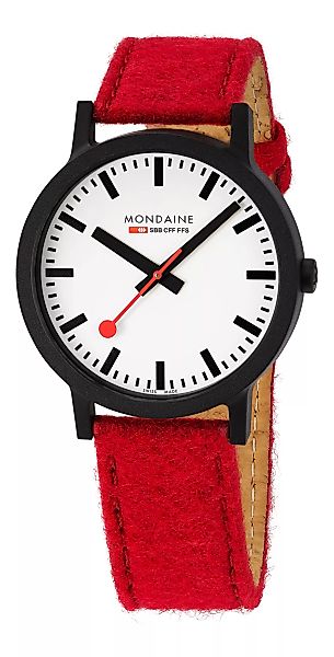 Mondaine Essence Schwarz, 41mm, Armband Rot MS1.41110.LC Damenuhr günstig online kaufen