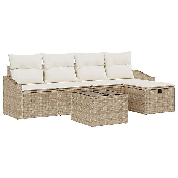 vidaXL Garten-Sofa-Set mit Kissen 6-Tlg Beige Poly Rattan 3359270 günstig online kaufen