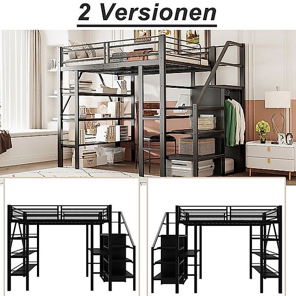 Flieks Hochbett Metallbett 140x200cm mit Schreibtisch Stauraumtreppe Kleide günstig online kaufen