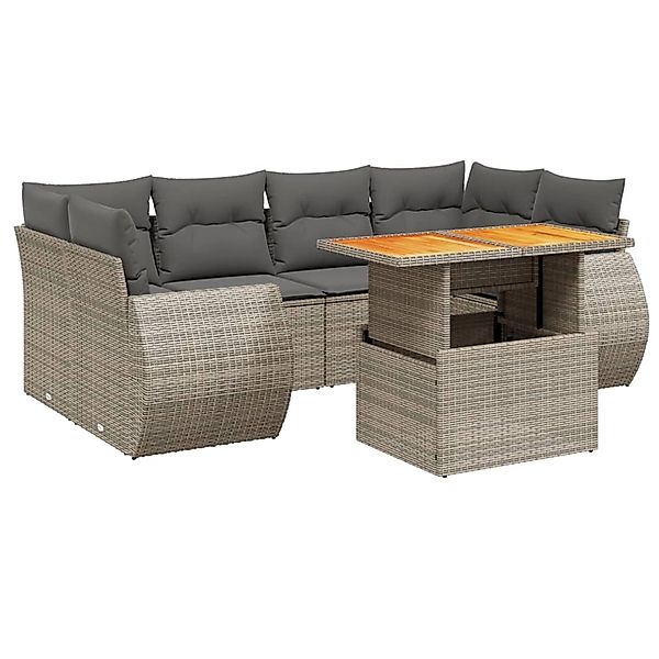 vidaXL 7-Tlg Garten-Sofagarnitur mit Kissen Grau Poly Rattan 3272096 günstig online kaufen