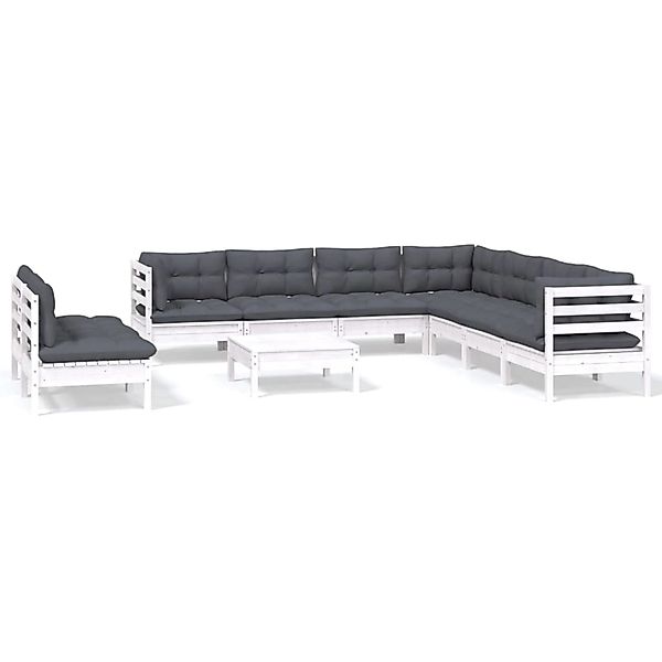 vidaXL 10-Tlg Garten-Lounge-Set mit Kissen Weiß Massivholz Kiefer 3096834 günstig online kaufen