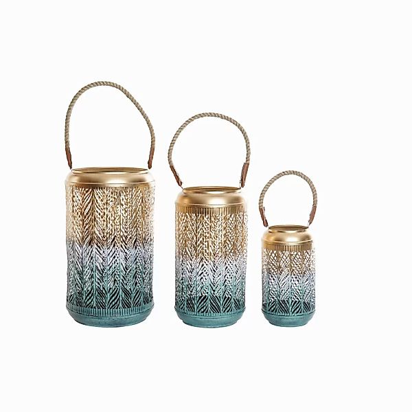 Kerzenschalensatz Dkd Home Decor (3 Pcs) Golden Blau Metall Schnur Pu (25 X günstig online kaufen