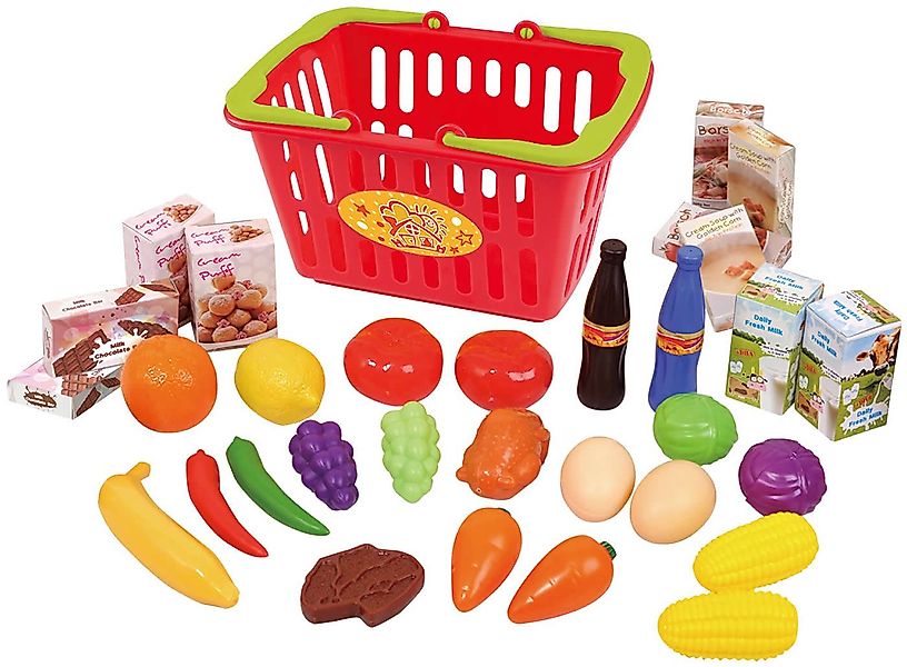 Play Spiel-Einkaufswagen Einkaufskorb mit Spiellebensmittel 32-tlg günstig online kaufen