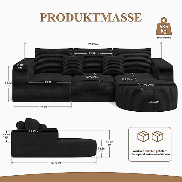 HawthyHome Ecksofa L-form 264x177cm Cloud-Sofa aus günstig online kaufen