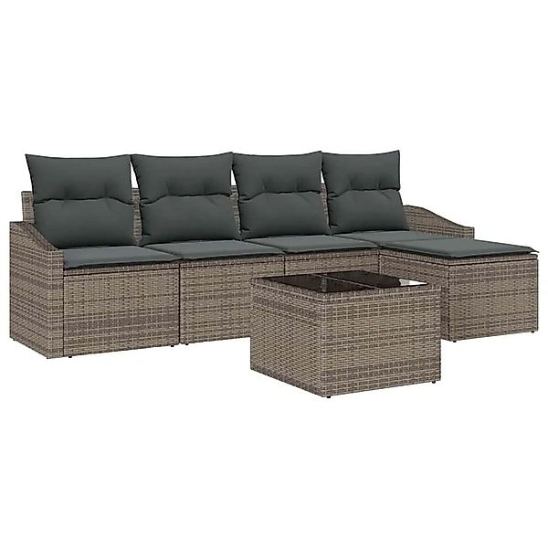 vidaXL Sofa Set mit Kissen mit Speicher 6-Tlg Hellgrau Poly-Rattan 3355358 günstig online kaufen