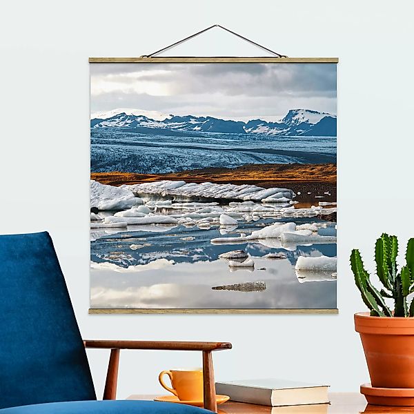 Stoffbild mit Posterleisten Gletscherlagune günstig online kaufen