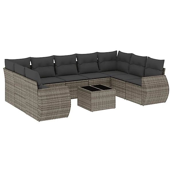 vidaXL 10-Tlg Garten-Sofagarnitur mit Kissen Grau Poly Rattan 3221809 günstig online kaufen