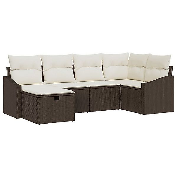 vidaXL Loungesofa 6 teiliges Garten Sofa Set mit Kissen Braun Poly Rattan, günstig online kaufen