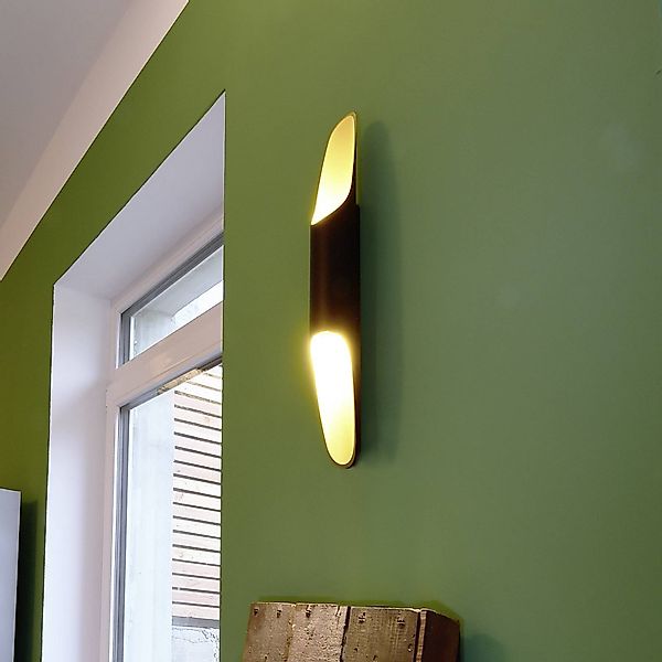 LED-Wandleuchte Apodis, schwarz/gold, Höhe 50 cm, Metall dim günstig online kaufen