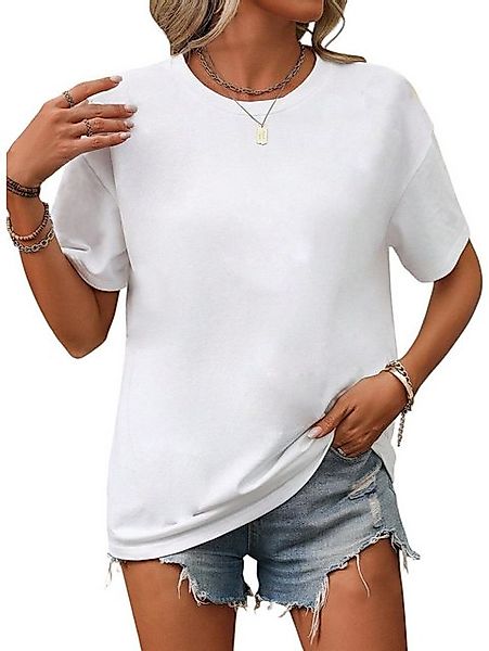 PYL T-Shirt Damen Weiß Sommer Casual Oversize-Shirt Kurzarm Lockere Tops günstig online kaufen