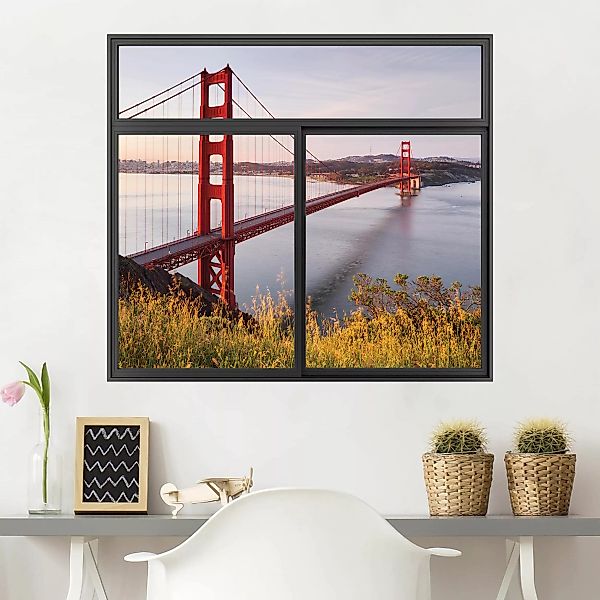 3D Wandtattoo Fenster Schwarz Golden Gate Bridge in San Francisco günstig online kaufen