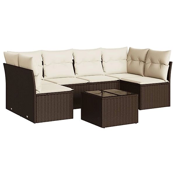 vidaXL 7-Tlg Garten-Sofagarnitur mit Kissen Braun Poly Rattan 3217403 günstig online kaufen