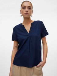 Vero Moda Blusenshirt "VMMYMILO SS V-NECK TOP WVN GA" mit Leinen günstig online kaufen