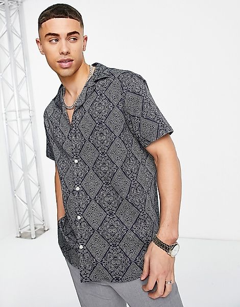 Selected Homme – Hemd in Marineblau mit Reverskragen und Bordürendruck günstig online kaufen