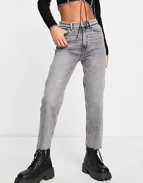 Only – Emily – Jeans in Grau mit geradem Bein und offenkantigem Saum günstig online kaufen