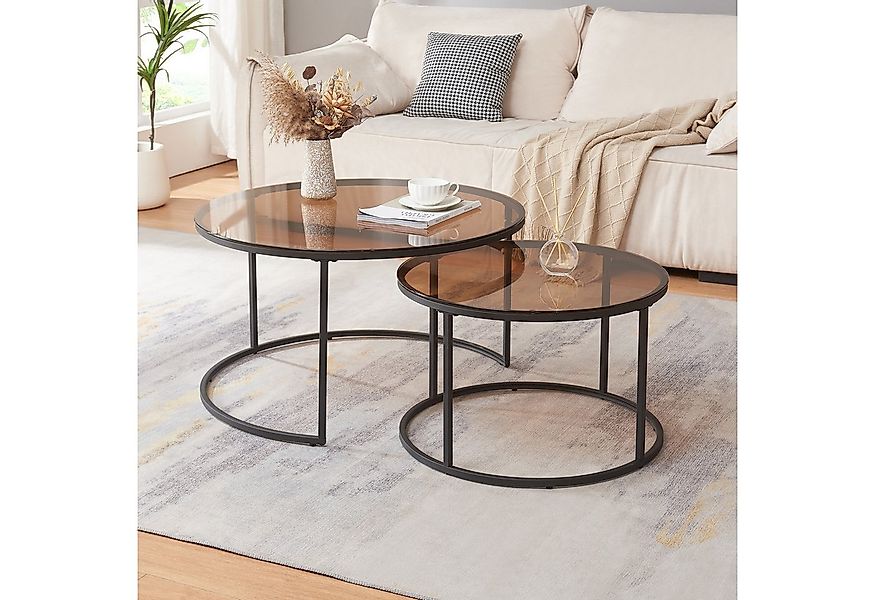 en.casa Couchtisch (Set, 2-St), »Kokkola« Satztisch rund Metall Rauchglas, günstig online kaufen